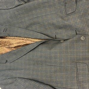 Men's Haggar Gray/Blue/Gold Checkered Windowpane Blazer 46R